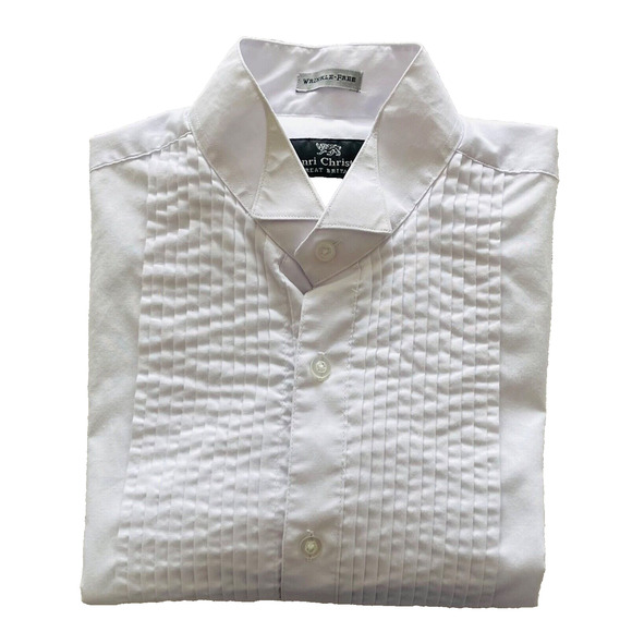 Henry Christian 100%Cotton Men's L/S Formal Shirt Small White Pleated Front A+ - Picture 1 of 3